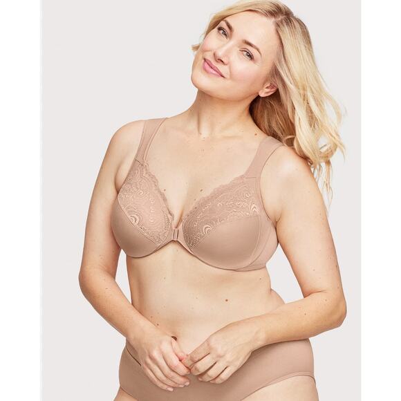 Glamorise Front-Closure WonderWire Bra Tan (Cafe) underwire unpadded lace 40F - Picture 2 of 8